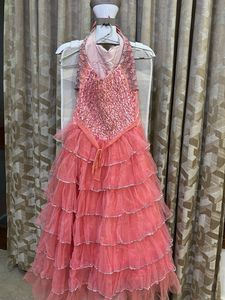 Princess||Girls Pink Party Wear Ruffle Gown