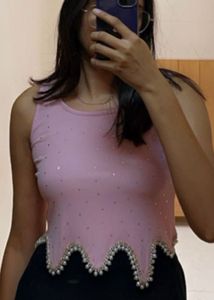 Pink Embellished Tank Top