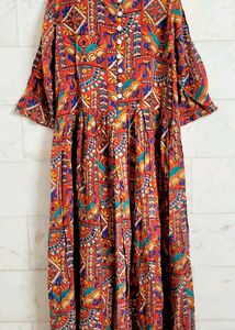 Long Slit Red Printed Tunic Top
