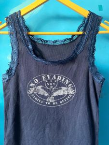 Navy Blue Lace Trim Tank Top