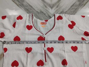White Kurta Set with Red Hearts