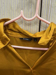 Silky Mustard Yellow Button-Up Shirt