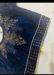 Blue Velvet Lehenga with Embellishments