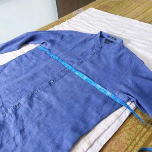 Men's Blue Band Collar Shirt