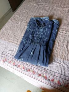 Elegant Embroidered grey maxi dress