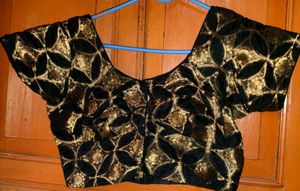 Elegant Black &amp; Gold Brocade Blouse