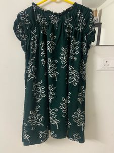 Bottle Green Bandhej Printed Tunic Top
