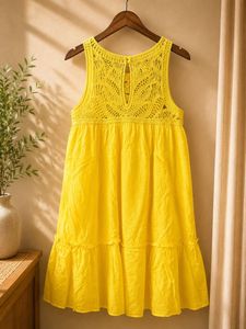 Yellow dress with Intricate Crochet Neck