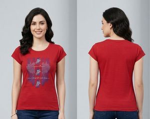 Red floral printed Tshirt for women