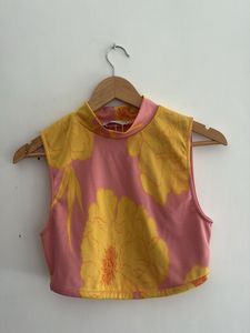 Pink & Yellow Floral Crop Top