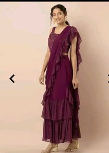 Ruffled ready to wear purple Saree