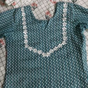 Teal Blue Printed Kurta