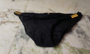 Black Bikini Bottom with Gold Accents