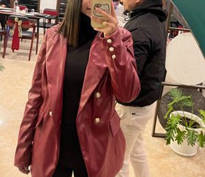 Burgundy Faux Leather Blazer