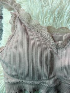Peach Lace Trim Ribbed Bralette
