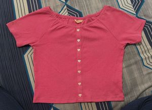 Cute Pink Button-Up Crop Barbie Top