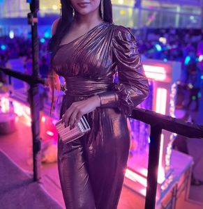 Metallic look One-Shoulder Jumpsuit