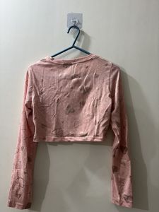 Cute Pink Heart Long Sleeve Crop Top