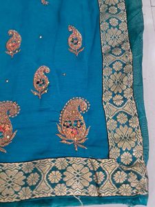 Beautiful Teal Embroidered Saree