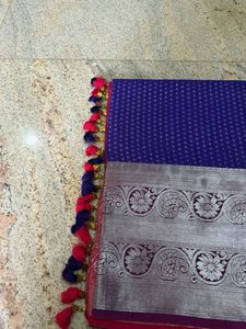 Royal Blue Silk Saree with Silver Border