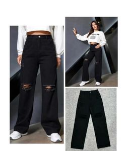 Black Ripped Wide Leg Jeans