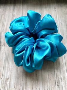Set Of 3 L,M,S  Teal Blue Satin Scrunchie