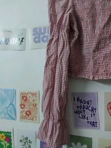 Pink Gingham Long Sleeve Top