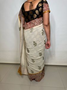 Designer Cream Semi Silk Saree with Brocade Blouse