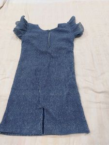 Denim Dress with Flower Embellishments