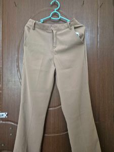 Beige High-Waisted Straight Leg Formal Trousers