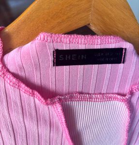 Shein Patchwork Pink Ribbed Crop tank Top