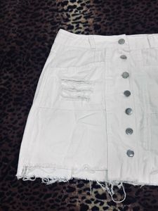 White Denim Button-Front Skirt
