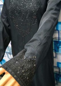 Elegant Black Burqa Embroidery Ethnic Gown