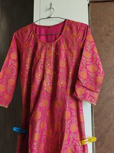 Vibrant Pink Kurta with White Skirt Set