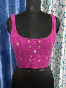 Embroidered Cable Knit Crop Top