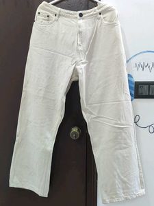 Cream Wide Leg Jeans