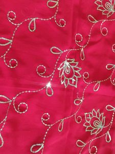 Vibrant Red Embroidered Saree