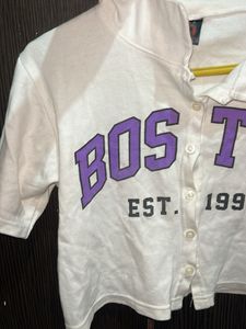 White Boston Est. 1997 Cropped Polo Shirt