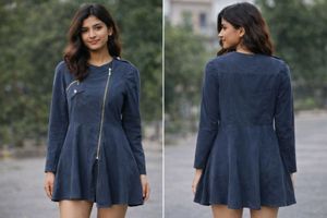 dusky Navy Blue Zip Dress