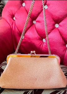 Sparkly Gold Clutch Bag with Chain
