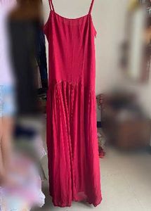 Drop Waist Elegant Red Spaghetti Strap Maxi Dress
