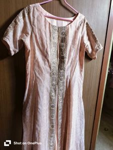 Elegant Peach Embroidered maxi dress/Kurta