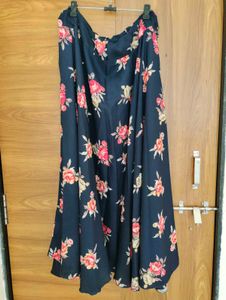 Navy Floral Print Maxi Skirt