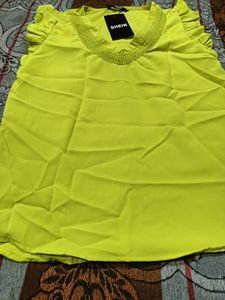 Shein Neon Yellow Ruffle Sleeve Top