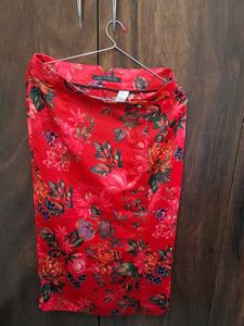Zara Red Floral Print Midi Skirt