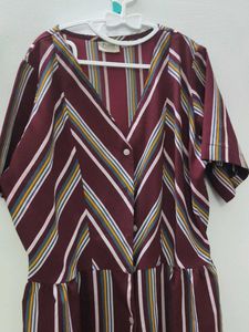PlusS Striped Maroon  Button-Down Midi Dress