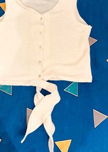 Cream Textured Tie-Front Tank Top