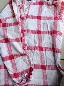 White and Red Checked women cotton shirt