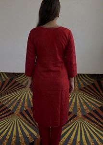 Red Embroidered Kurta Set