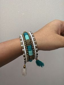 Boho Beaded Bracelet Set with Tassels
